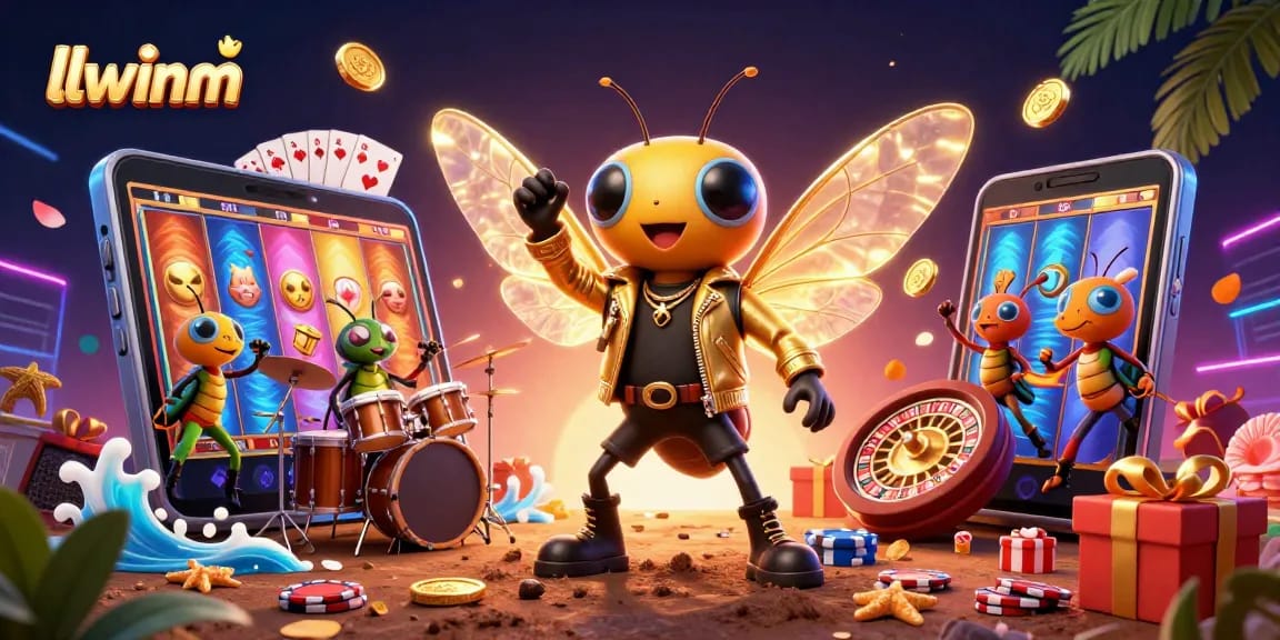 llwinm slot game features animated characters and vibrant casino elements in a lively illustration.