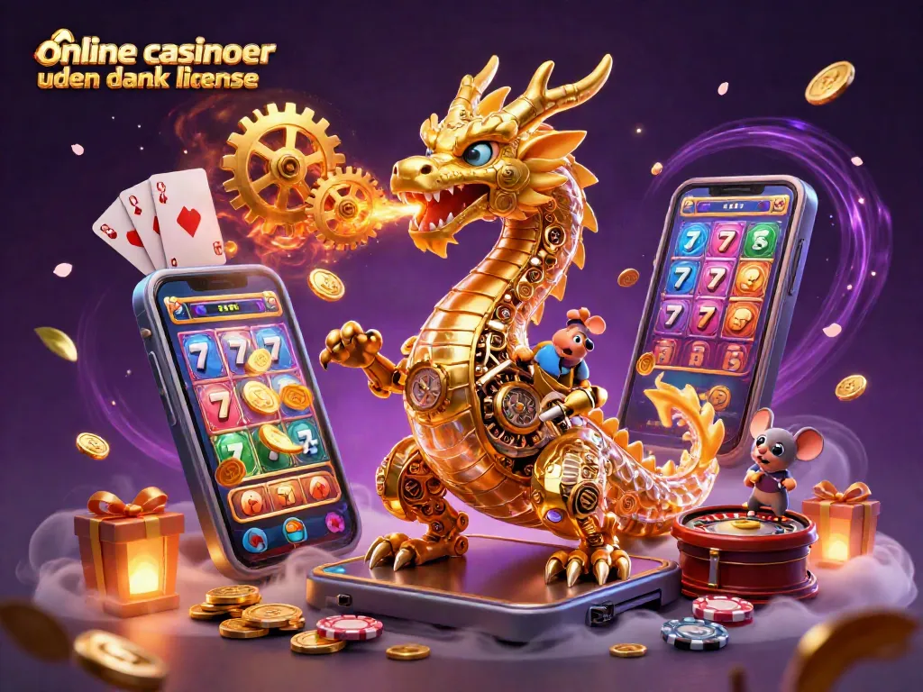 Engage with online casinoer uden dansk licens, featuring a dragon with clockwork internals and immersive gaming elements.