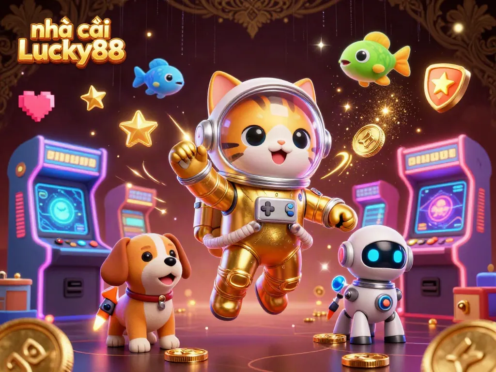 Experience thrilling gaming at nhà cái Lucky88 with dynamic space characters and casino elements.