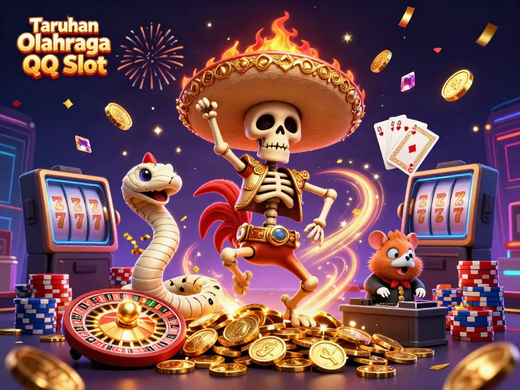 Experience the thrill of Taruhan Olahraga QQ Slot with vibrant characters and dynamic casino elements.