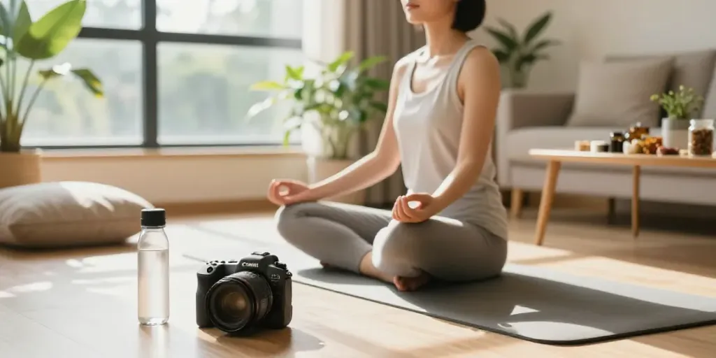 Moment de méditation et de bien-être avec Natura Force, compléments naturels autour.