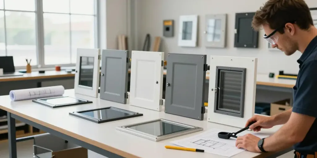 Portes d'accès et trappes de sanluk dans un atelier moderne, mettant en valeur la qualité et le savoir-faire.