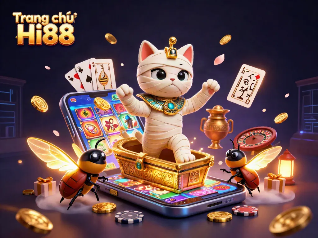 Spin the reels with Trang chủ Hi88 while witnessing a stunning Egyptian-themed casino scene.
