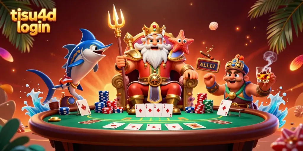 Mainkan tisu4d login dalam sebuah ilustrasi kasino yang kaya warna dan detail.