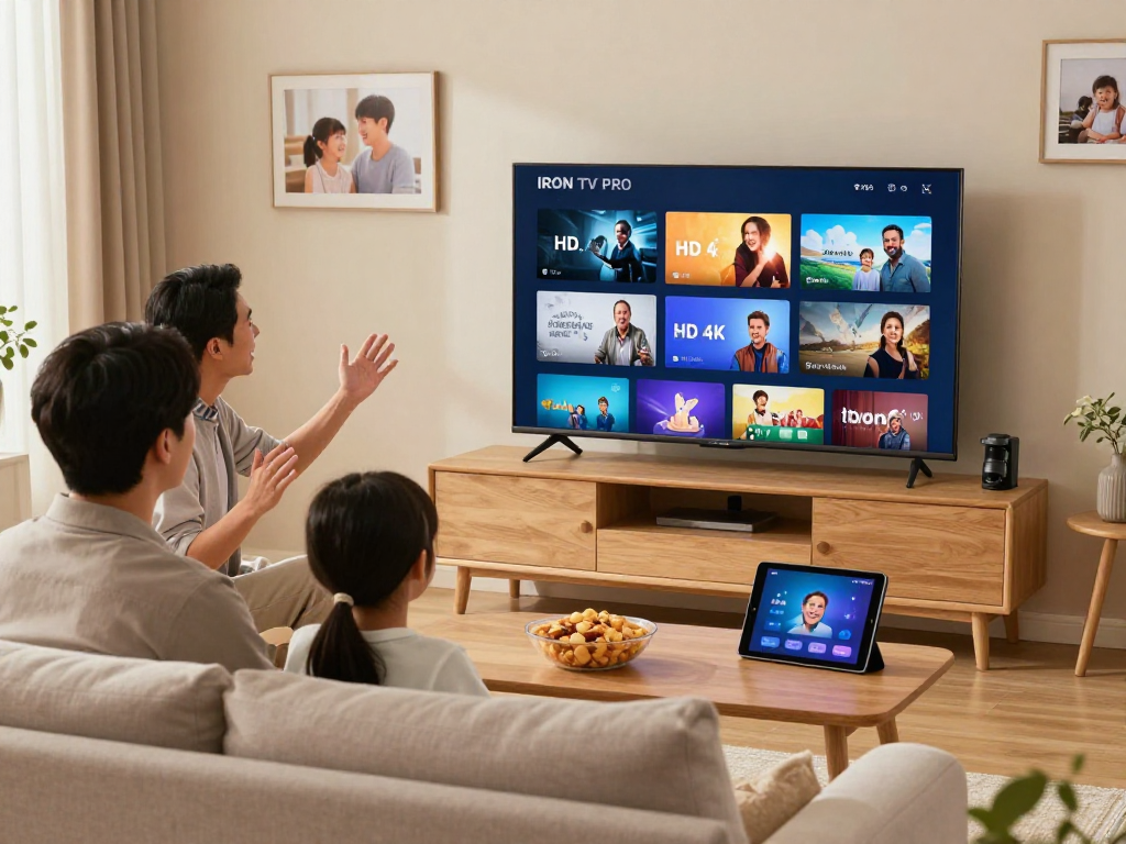 Profitez de l'expérience de streaming avec Iron tv pro dans un salon familial chaleureux.