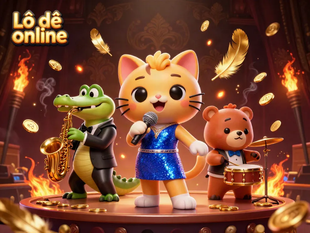 Experience the thrill of Lô đề online with vibrant characters and golden gaming elements in a lively casino setting.