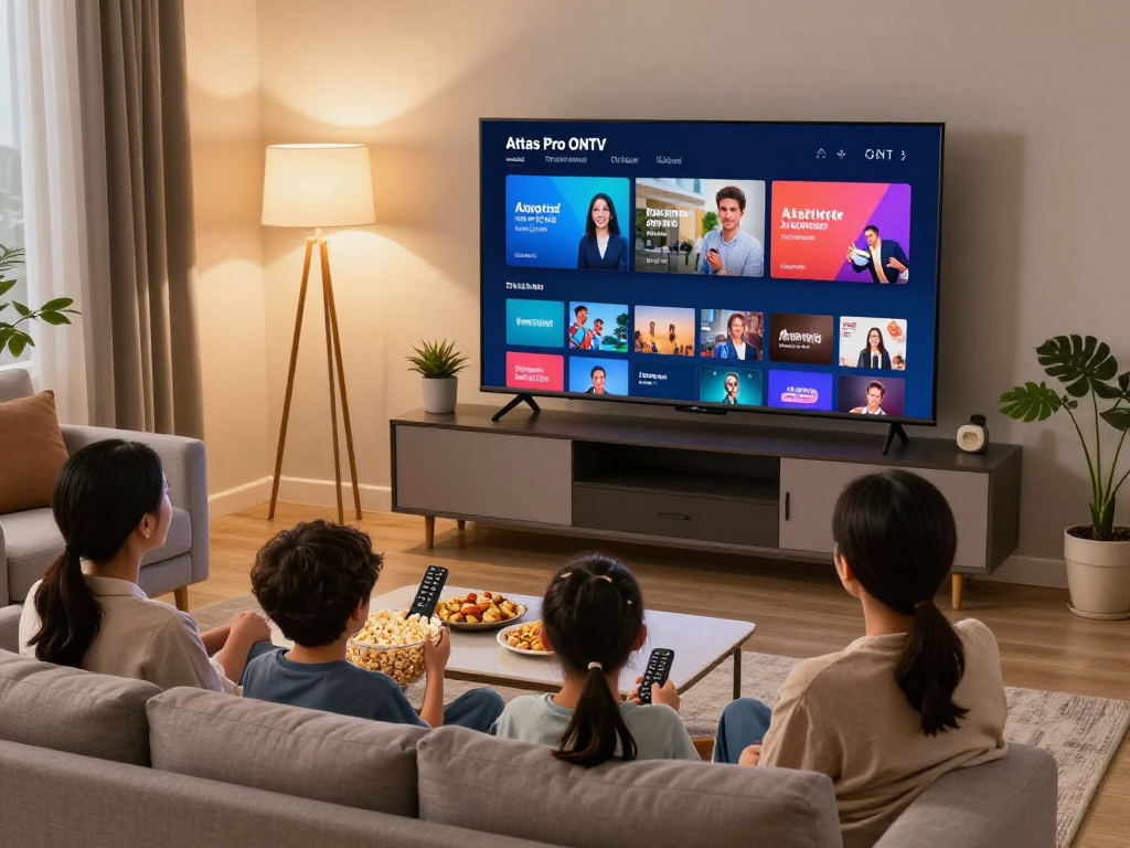 Abonnement Atlas Pro pour une expérience IPTV dans un salon moderne avec famille.