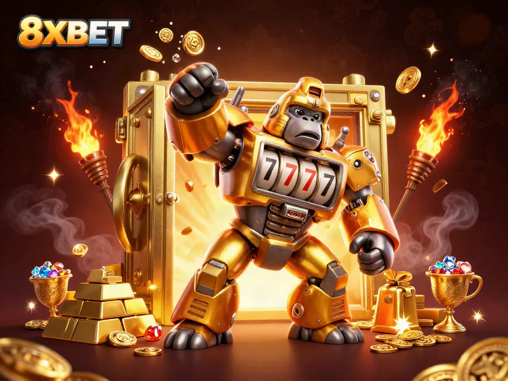 Experience the thrilling jackpot action at 8XBET with golden gorilla mech and explosive coins!