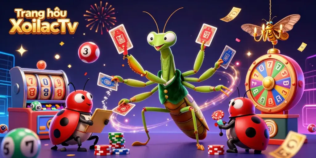Enjoy thrilling action with Trang chủ XoilacTv showcasing a vibrant gambling scene with various casino elements.