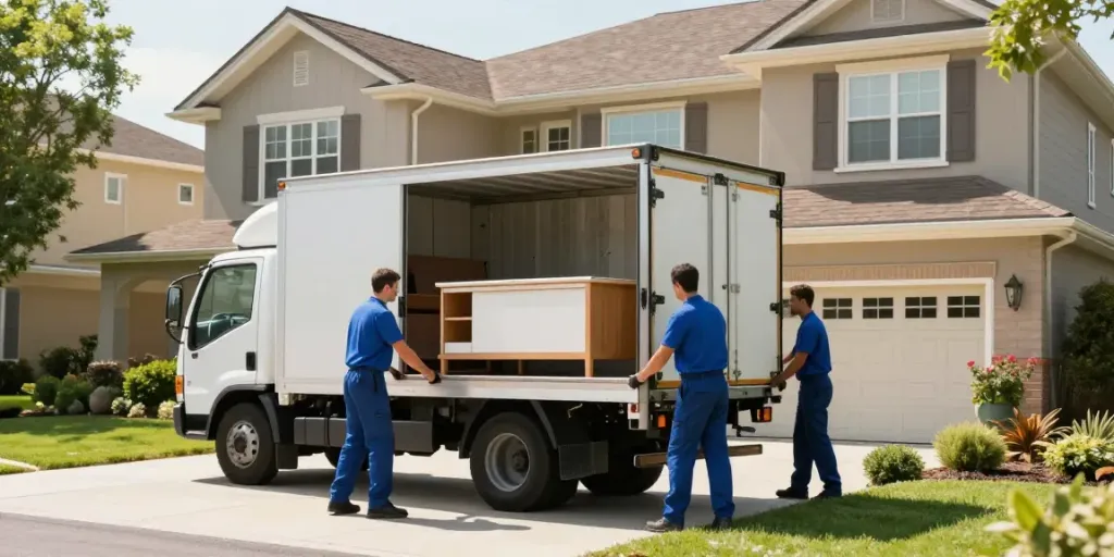 Déménagement Lausanne avec des professionnels de confiance chargeant des meubles dans un camion moderne.