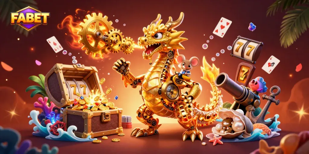 Experience thrilling wins at FABET in this immersive 3D casino illustration featuring magical elements.