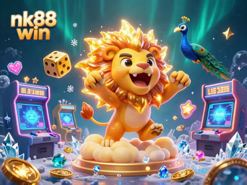 Experience the thrill of nk88 win with dynamic casino elements in a vibrant 3D illustration.