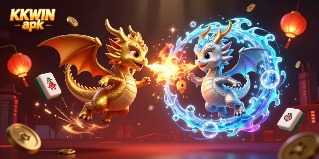 Experience the excitement of KKWIN apk with dynamic dragons and vibrant casino elements in a stunning 3D scene.