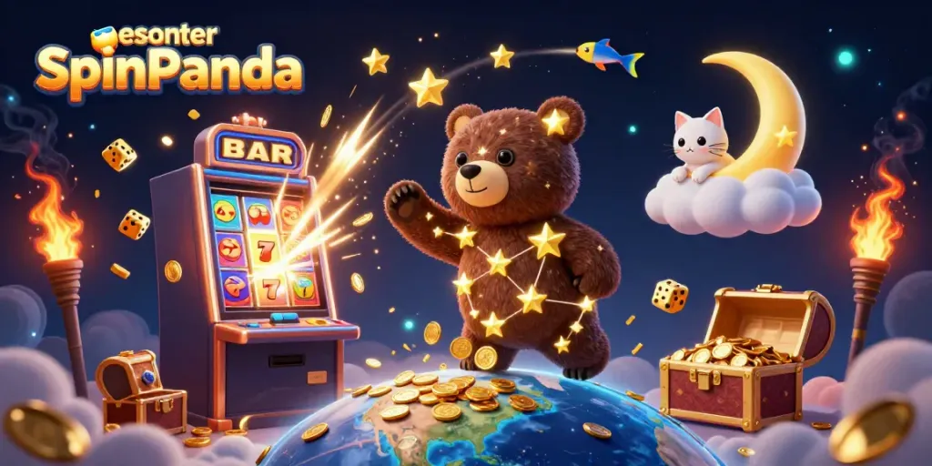 Découvrez le monde du jeu avec essayer SpinPanda, illustré par des éléments de casino et des personnages éblouissants.