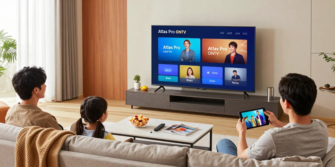 Famille profitant d'Atlas pro ontv en regardant la télévision en qualité HD/4K