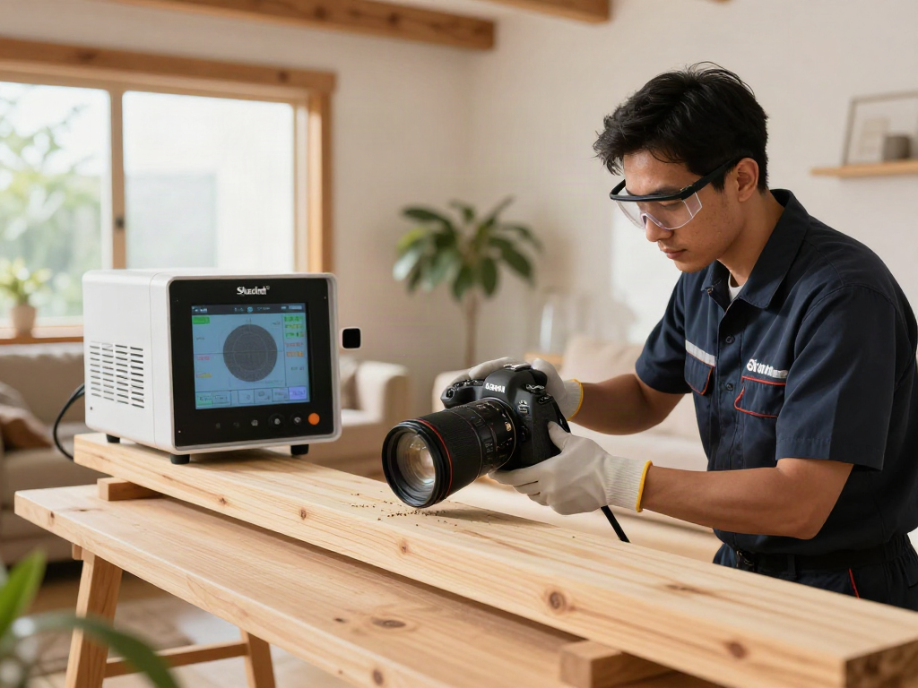 Traitement de bois avec Shashel® dans un environnement domestique, illustrant une approche écologique.